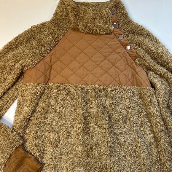 VIISHOW Women's Small Brown Sherpa Quilted Pullover Fleece Sweater - Picture 2 of 7